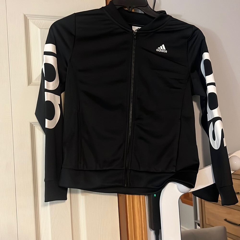 adidas, black, fully zipped hoodie. So cute